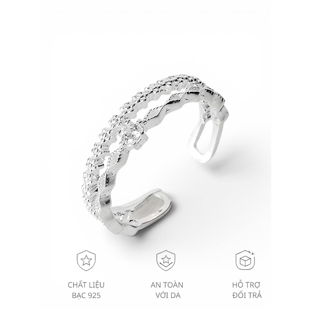 Nhẫn vương miện hở cho nữ bạc ta nguyên chất
