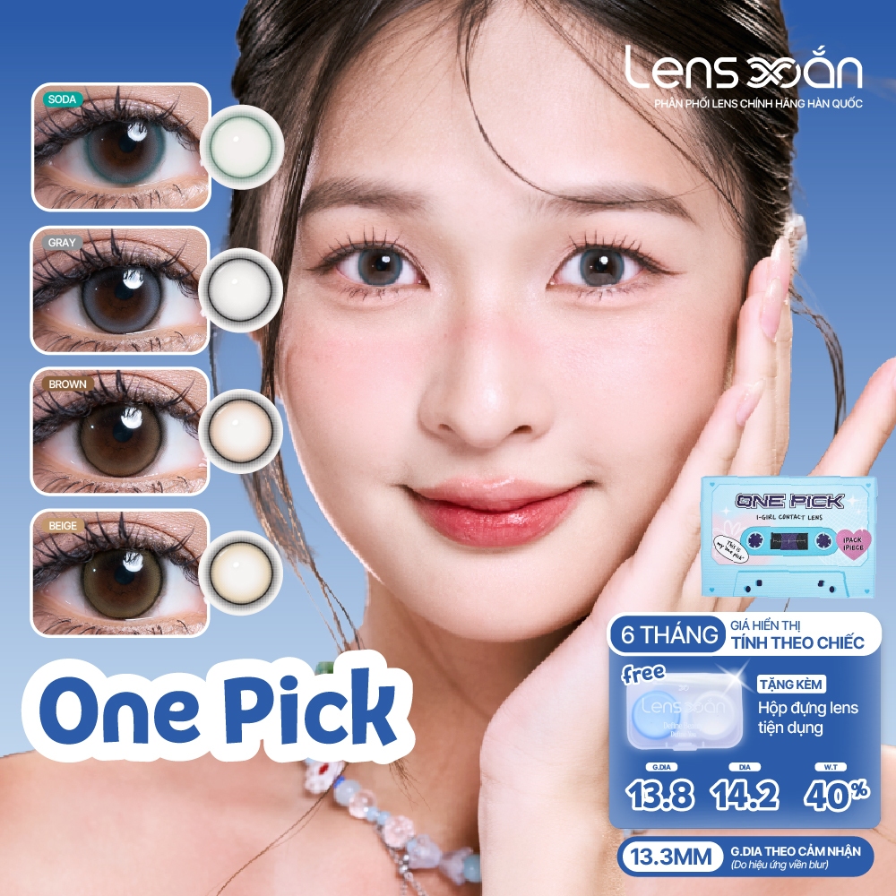 Kính áp tròng cận 6 tháng LENS XOẮN lens nâu, xám, xanh có viền tròn trong veo hiệu ứng highlight I-