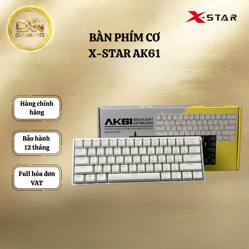 Bàn Phím Cơ Xstar AK61 Red Switch LED RGB, 61 Phím Mini  Kết Nối Type C Bảo Hành 12 Tháng
