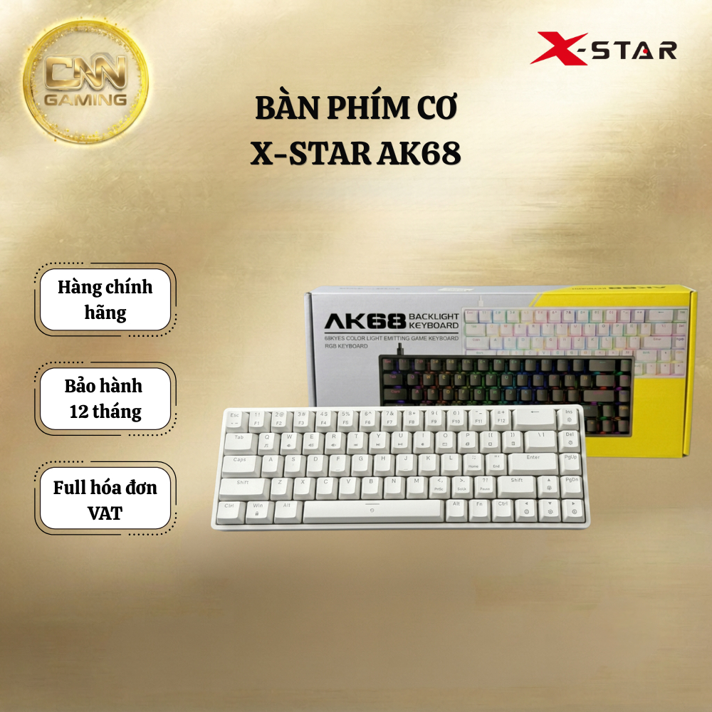 Bàn phím Cơ Xstar AK68 Red Switch Gõ Cực Êm Kết nối Type C hai màu Trắng – Đen - Bảo Hành 12 Tháng.