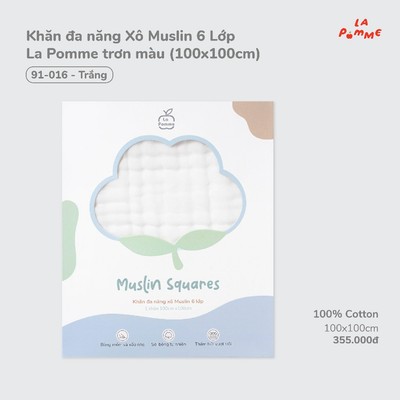 Khăn Xô Muslin La Pomme 6 Lớp - 100x100cm – Công nghệ dệt sóng, mềm mại, thấm hút vượt trội, khăn tắm,khăn ủ quấn cho bé