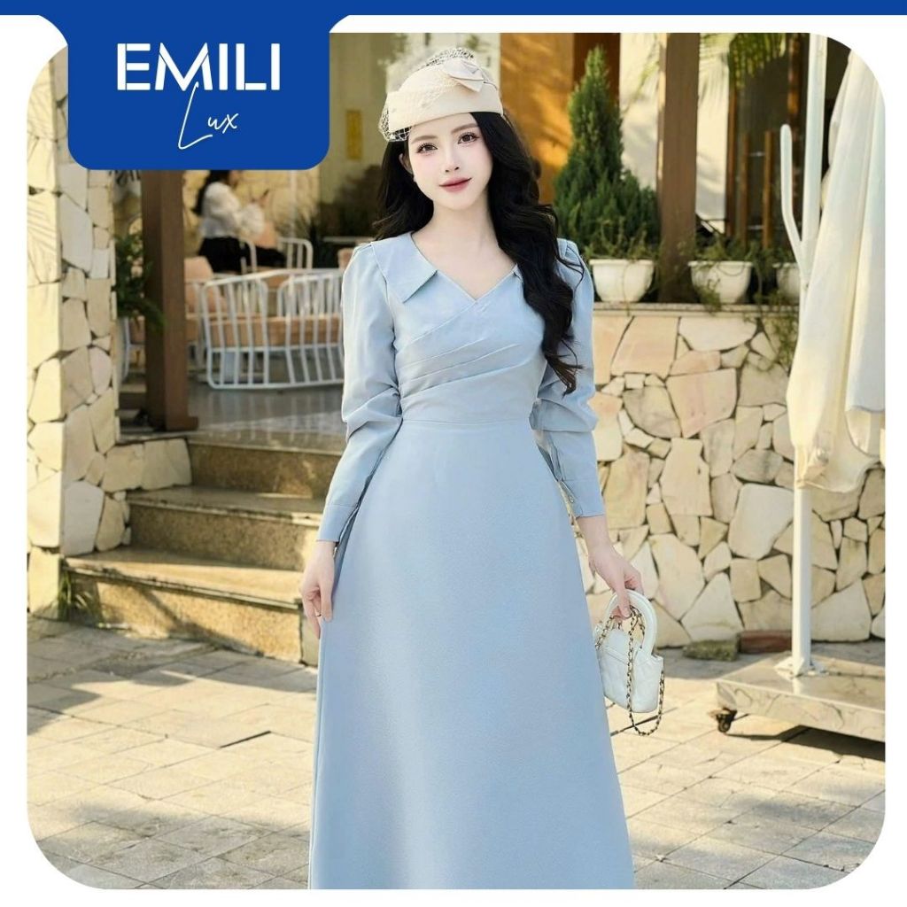 Váy sơ mi nữ dài tay dáng dài thắt eo tuỳ chỉnh Emili Lux đầm sơ mi công sở thanh lịch nhã nhặn V554