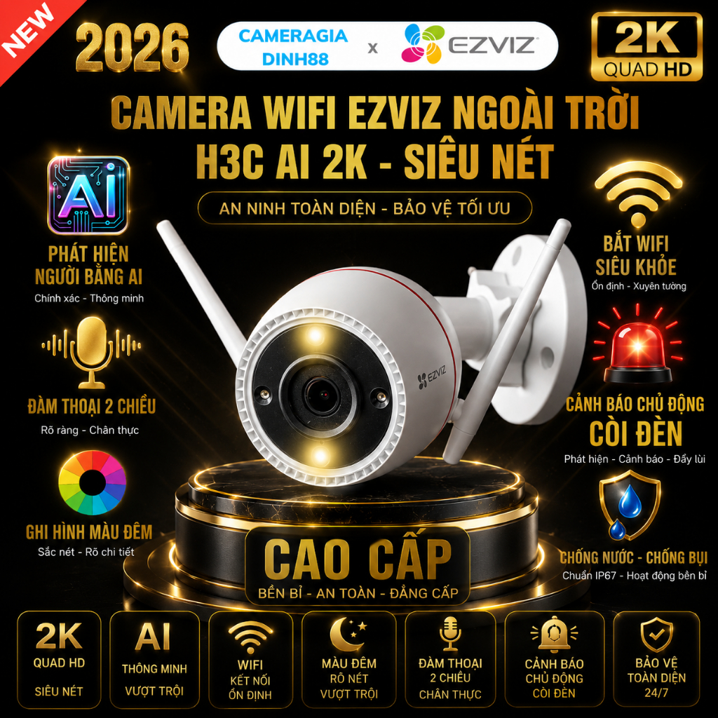Camera WIFI Ngoài Trời Thông Minh EZVIZ  MÀU BAN ĐÊM 2MP 1080P FullHD C3TN C3W C3WN CHÍNH HÃNG 24TH