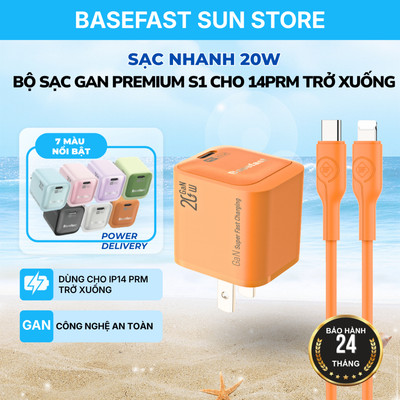 Bộ Sạc Nhanh Basefast GaN3 20W 30W Củ Sạc Mini Kèm Cáp Silicone Cho X/11/12/13/14 Pro Max