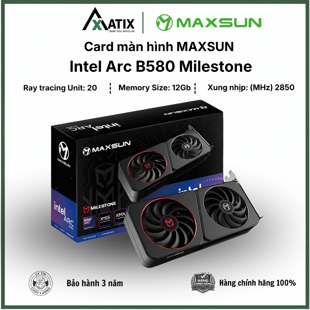 [CHÍNH HÃNG] Card Màn Hình VGA MAXSUN Intel Arc B580 Milestone 12GB GDDR6 - Bảo Hành 36 Tháng