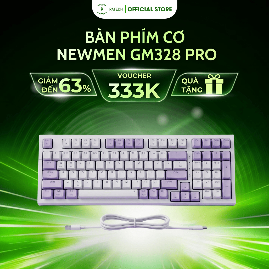 Bàn phím cơ Newmen GM328 Pro, E-Sports, Type-C, White-Purple