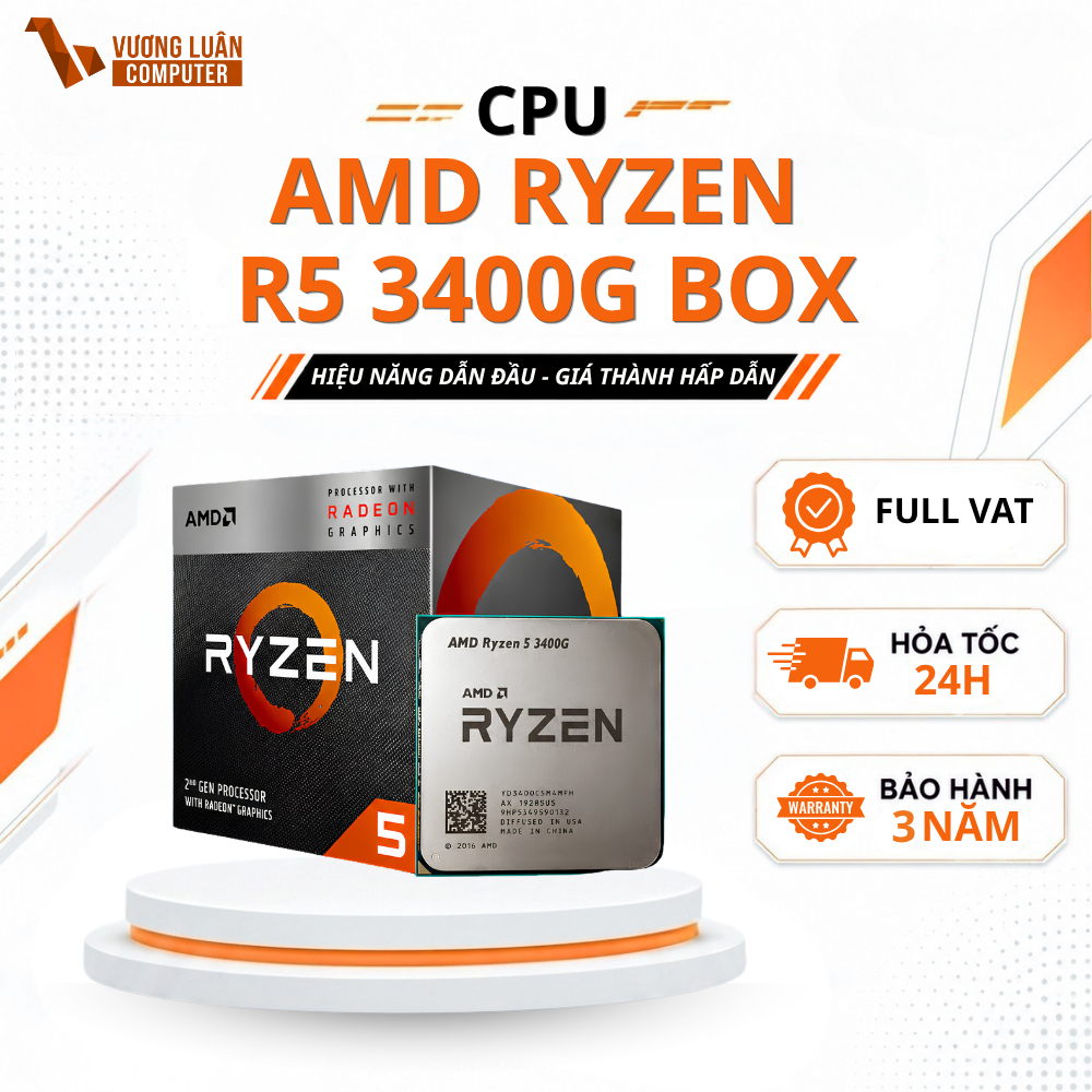 [FULL VAT] Bộ vi xử lý CPU AMD Ryzen 5 3400G Box - Bảo Hành 36 Tháng