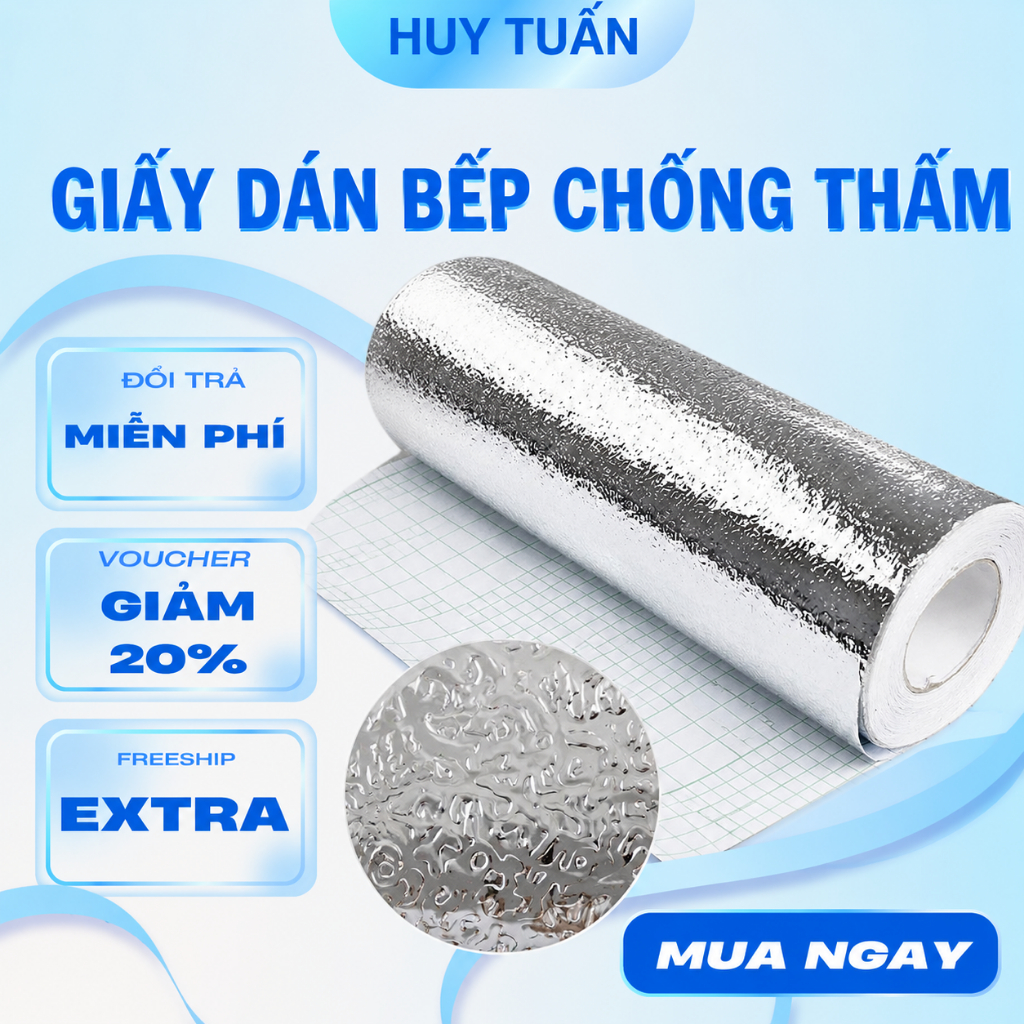 Cuộn Giấy Dán Bếp Chống Dầu Mỡ - Giấy Bạc Decal Dán Bếp Chống Thấm Cách Nhiệt