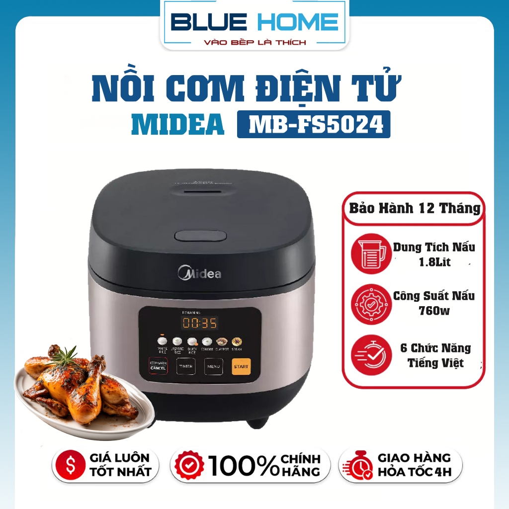 Nồi Cơm Điện Tử Midea MB-FS5024, 1.8Lit - 760w, Hàng Chính Hãng