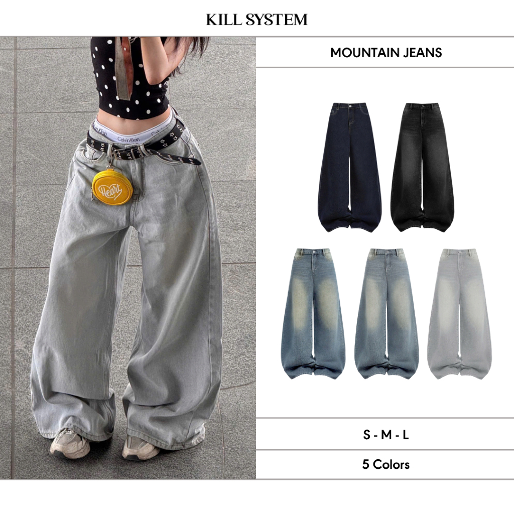 Quần Jeans wash 𝐊𝐢𝐥𝐥𝐬𝐲𝐬𝐭𝐞𝐦 ống rộng Mountain quần bò wash màu unisex thời trang nam nữ | BigBuy360 - bigbuy360.vn