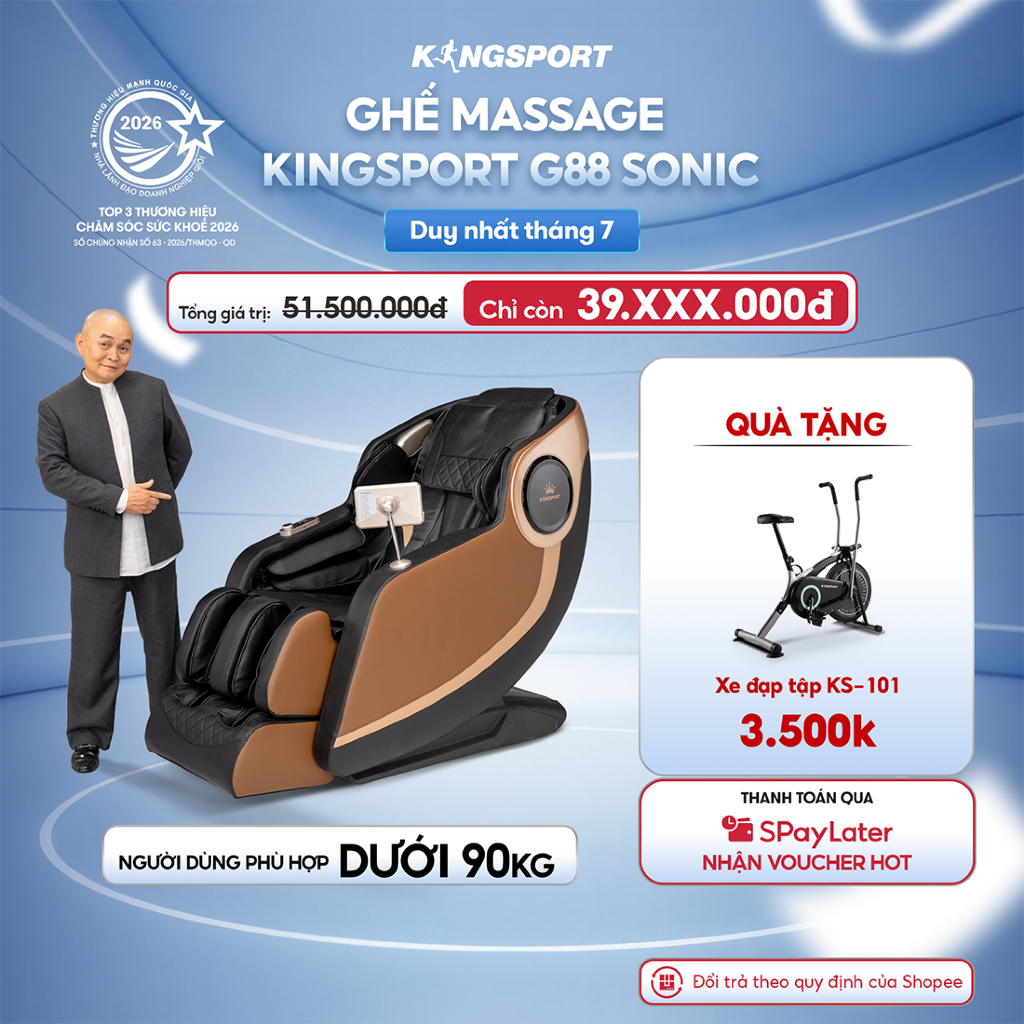 Ghế massage KINGSPORT G88 Sonic cao cấp con lăn 3D, hệ thống nhào ở bắp chân và con lăn bàn chân hiệ