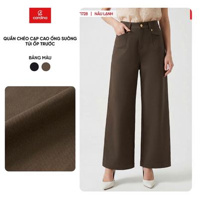 Quần dài nữ CARDINA chất liệu chéo XHS cạp cao ống suông túi ốp trước 6QDT17