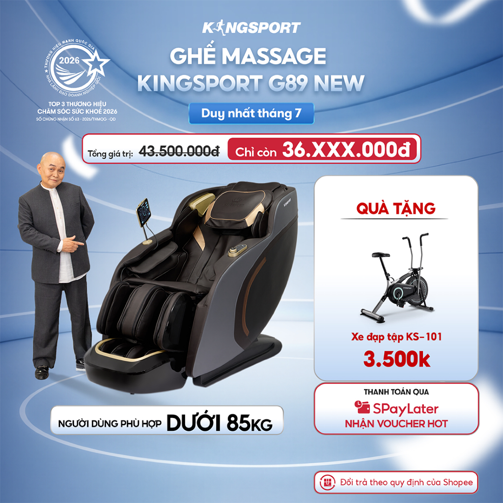 Ghế massage KINGSPORT G89 New có body scan, công nghệ lọc khí ion âm, con lăn 3D thông minh