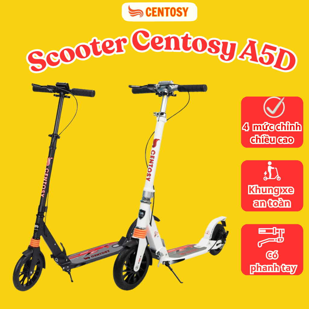 Xe Trượt Scooter Người Lớn Centosy ALS A5D Trang Bị Phanh Tay, Phanh Đĩa, Cam Kết Chính Hãng