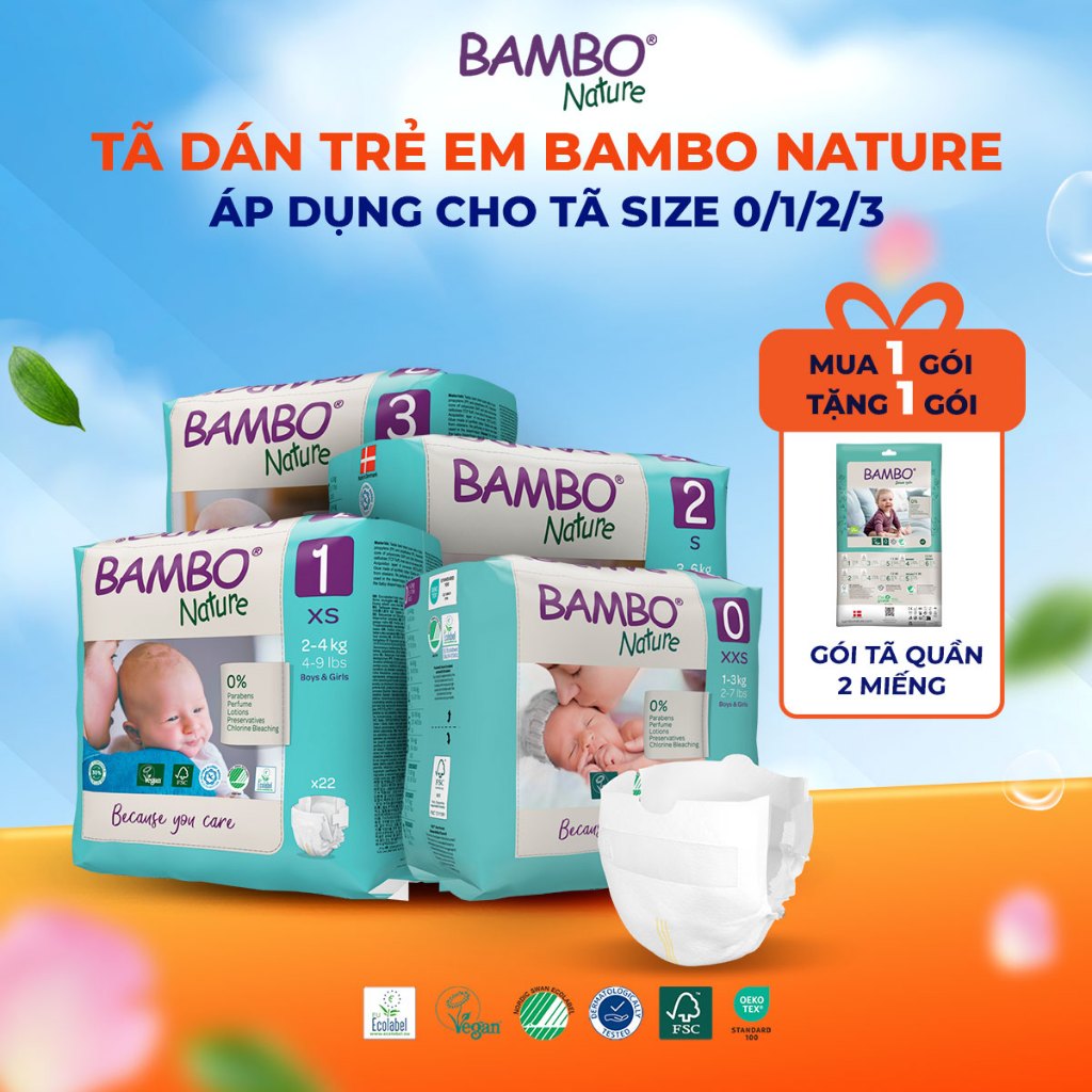 Tã Dán Trẻ Em Cao Cấp Thuần Chay Bambo Nature - Nhập Khẩu Từ Đan Mạch - An Toàn Cho Bé Yêu