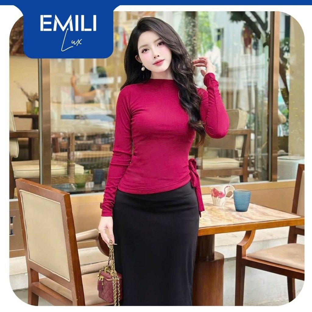 Set đồ nữ sang chảnh áo dài tay chiết eo phối chân váy dài Emili Lux set váy nữ dáng dài Basic B176