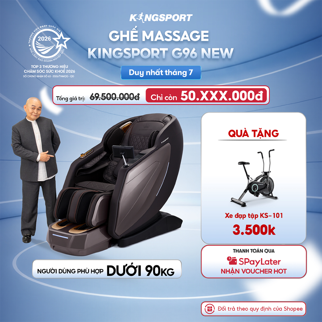 Ghế massage KINGSPORT Deluxe G96 New, Công Nghệ Massage Kingtech Touch Premium với 24 Bài Massage Li