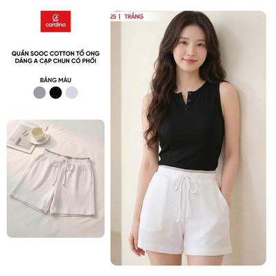 Quần đùi sooc nữ CARDINA chất liệu cotton tổ ong dáng A cạp chun có phối 6QSA06