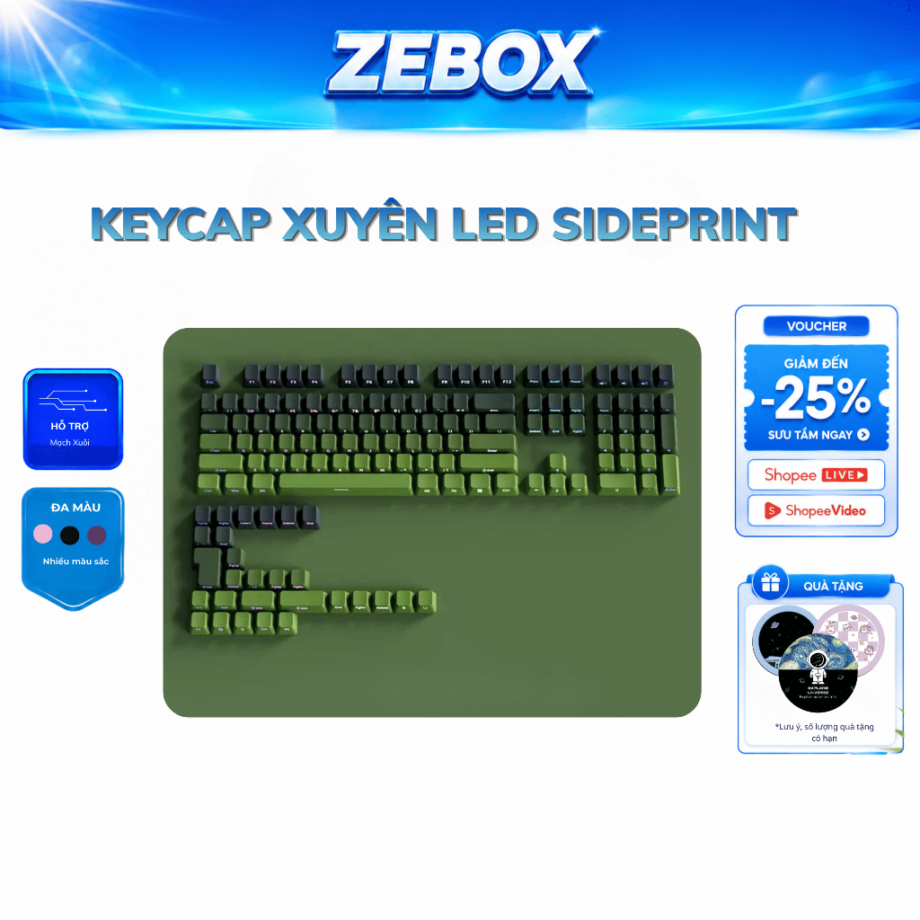 Keycap Xuyên LED Gradient PBT Cao Cấp, KeyCap PBT Double Shot Dùng Cho Mạch Xuôi Máy Tính