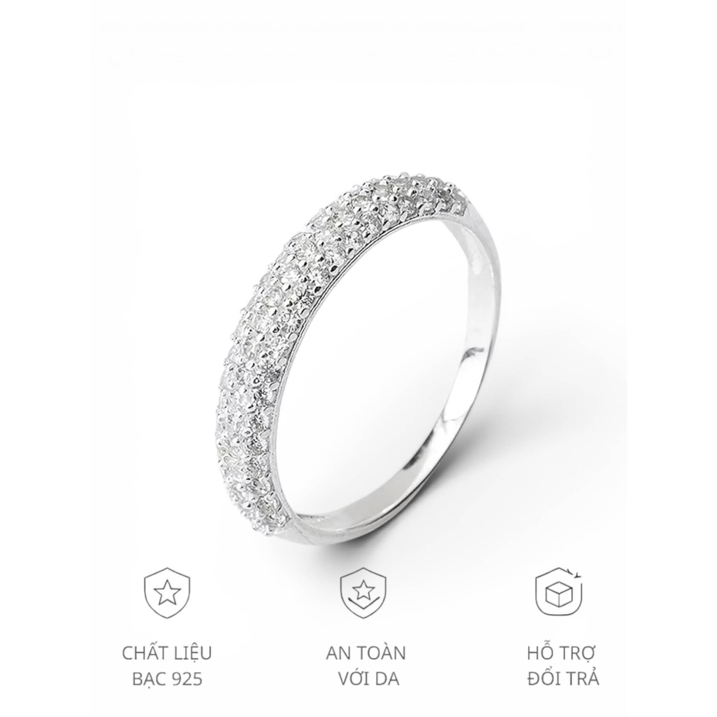 Nhẫn nữ bo tròn viền đá chuẩn bạc