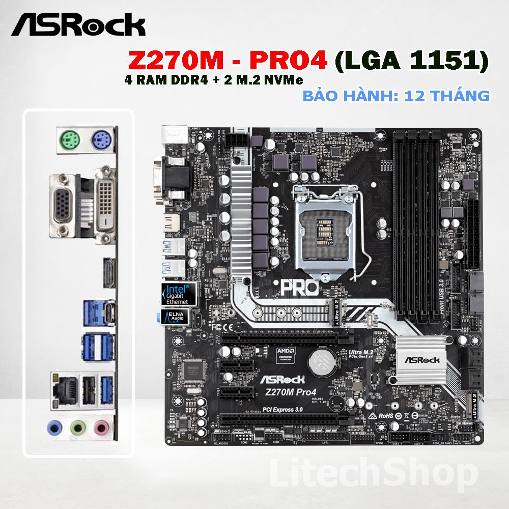 Main ASRock Z270M Pro4 | Z270 LGA1151 | Hỗ trợ i7 7700K i5 7600K | 4 Khe DDR4 | 2 M.2 NVMe | Zin đẹp