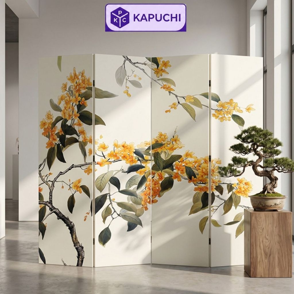 Bình phong vách ngăn phong thủy khung gỗ in vải canvas cao cấp  độc đáo và ý nghĩa.- Mẫu GP392