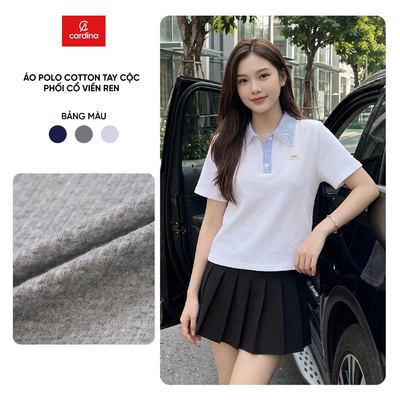 Áo polo nữ CARDINA chất cotton tay cộc phối cổ viền ren 6APC03