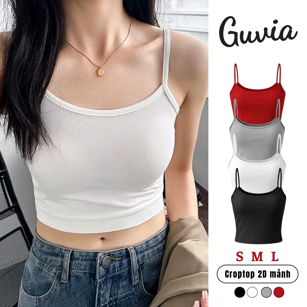 Áo Croptop Dây Mảnh Phong Cách, Áo Hai Dây Kiểu Nữ Chất Vải Borip Cotton Tốt Mặc Đẹp GUVIA CR19