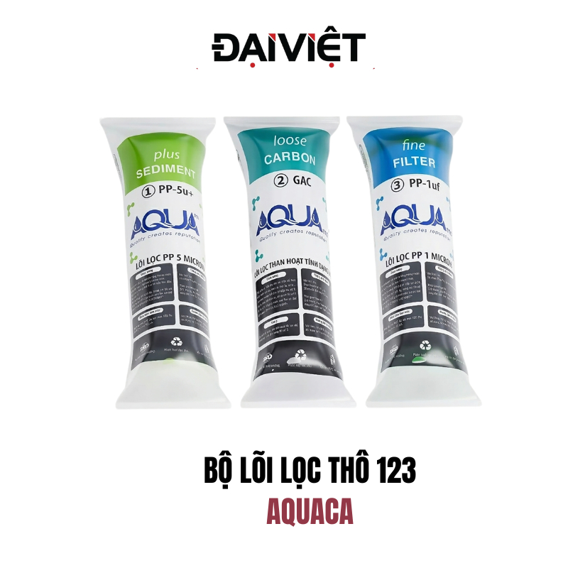 Bộ lõi lọc thô 123 Aqua | Combo 3 lõi lọc nước Aqua chính hãng