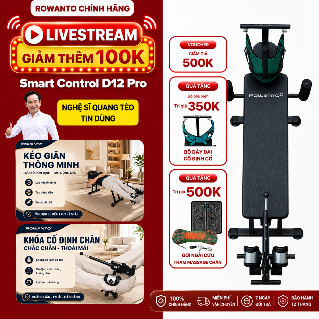 [LIVE] Máy kéo giãn cơ Lưng, Rowanto D12 PRO điện – Máy kéo giãn cơ lưng tại nhà