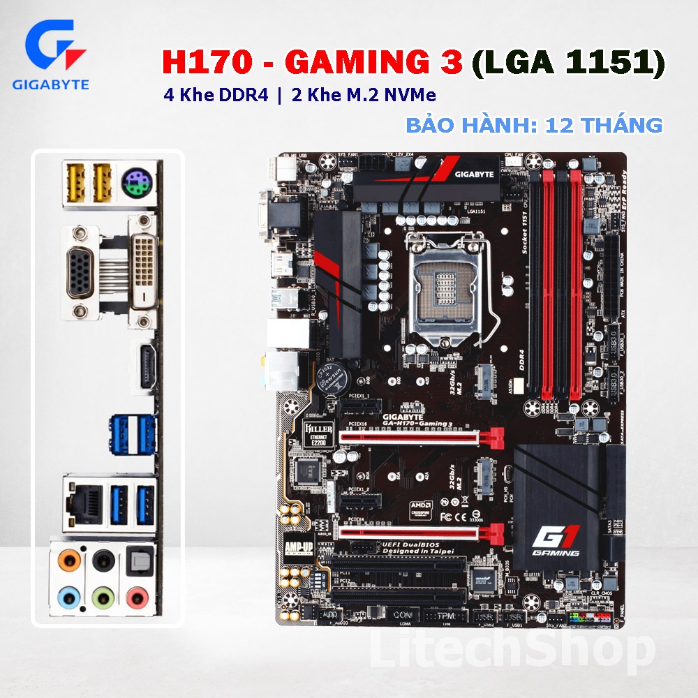Main GIGABYTE GA-H170-Gaming 3 | H170 Gaming DDR4 LGA1151 | Hỗ Trợ i7 6700 i7 7700 | 2 Khe M.2 NVMe 