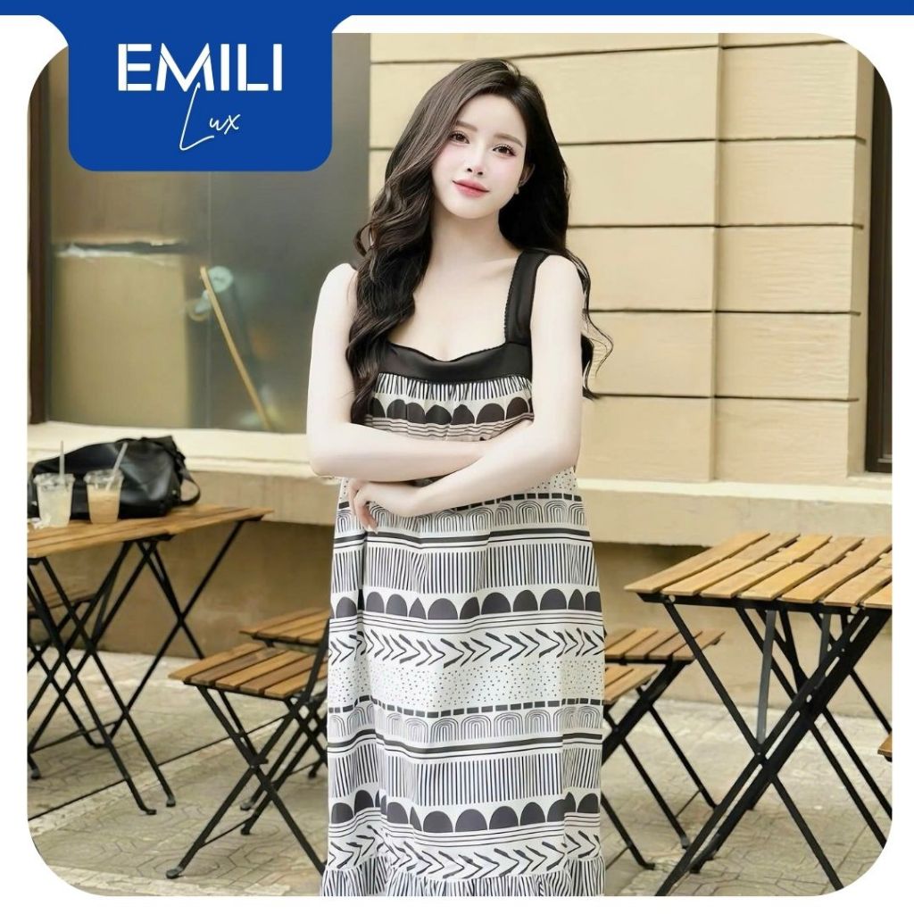 Đầm hai dây dáng suông hoạ tiết thổ cẩm EMILI LUX đầm suông đi biển đi du lịch [V493]
