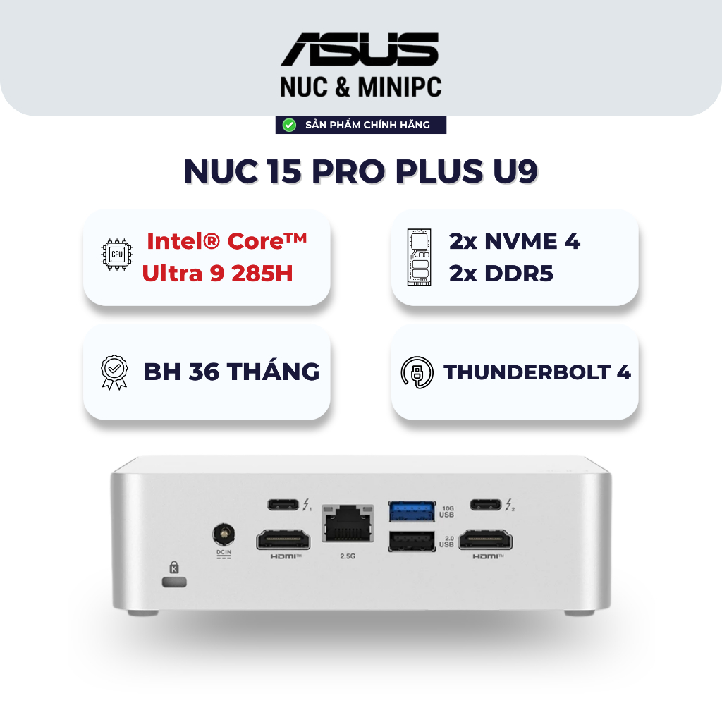 Mini PC ASUS NUC 15 Pro Plus (RNUC15CRSU900000I) - Intel Core Ultra 9 285H, DDR5 RAM