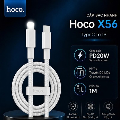 Cáp sạc nhanh Typec to IP PD20W Hoco X56 dùng cho 14 trở xuống, dây sạc cao cấp, dài 1m