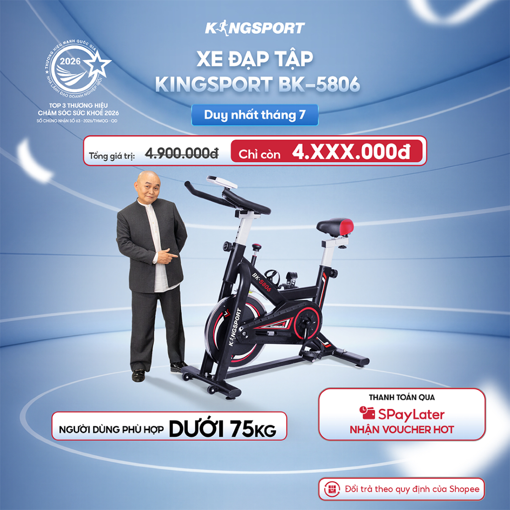 [KOL] Xe đạp tập KINGSPORT BK-5806 bánh đà 6kg khả năng kháng lực cao, đồng hồ thông minh