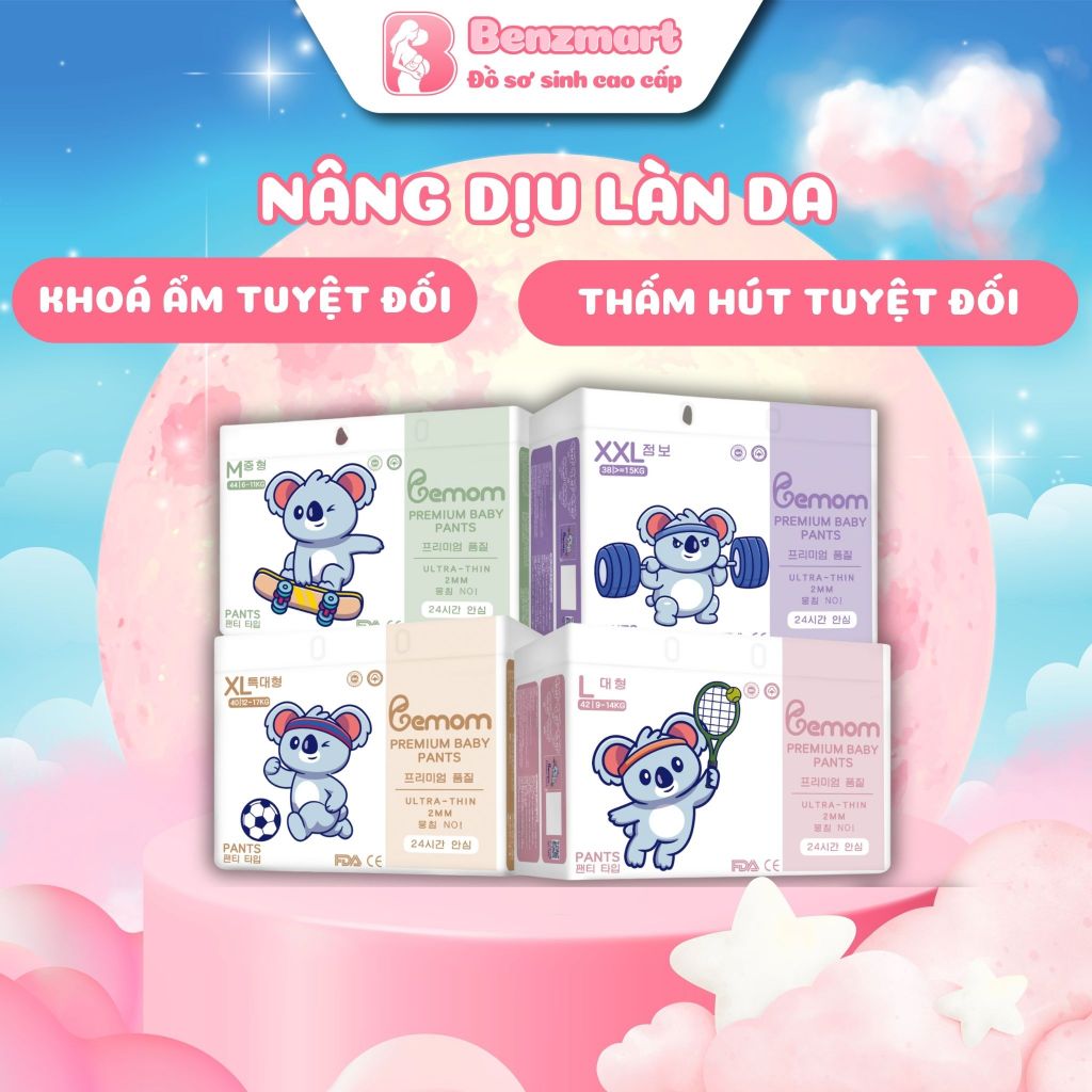 Bỉm Bemom Ban Đêm Hàn Quốc Quần M/L/XL/XXL/XXXL | Siêu Thấm Hút Suốt Đêm | Benz Mart