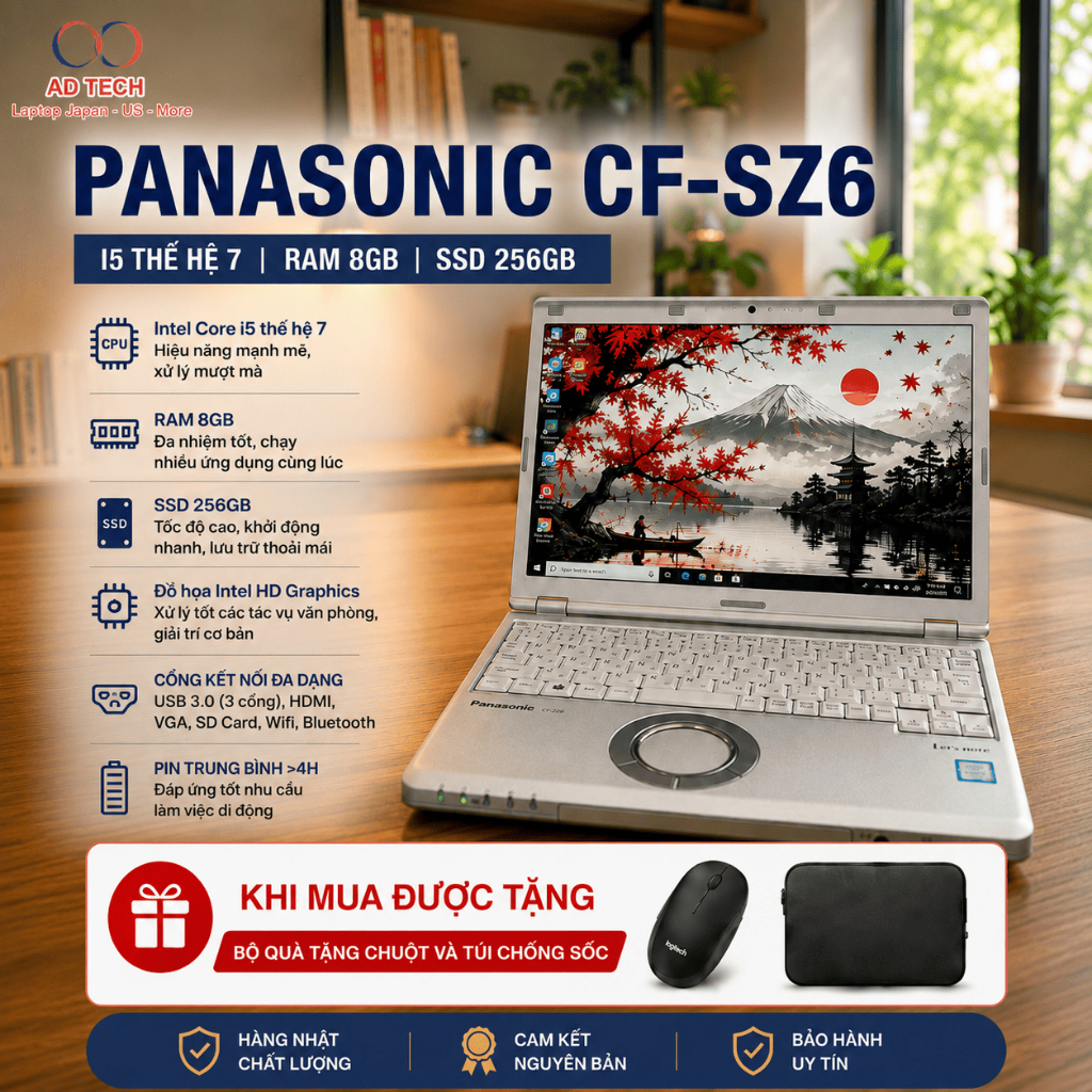 Laptop Nội địa Nhật siêu nhẹ Panasonic CF SZ6 - I5/Ram8/Ssd256