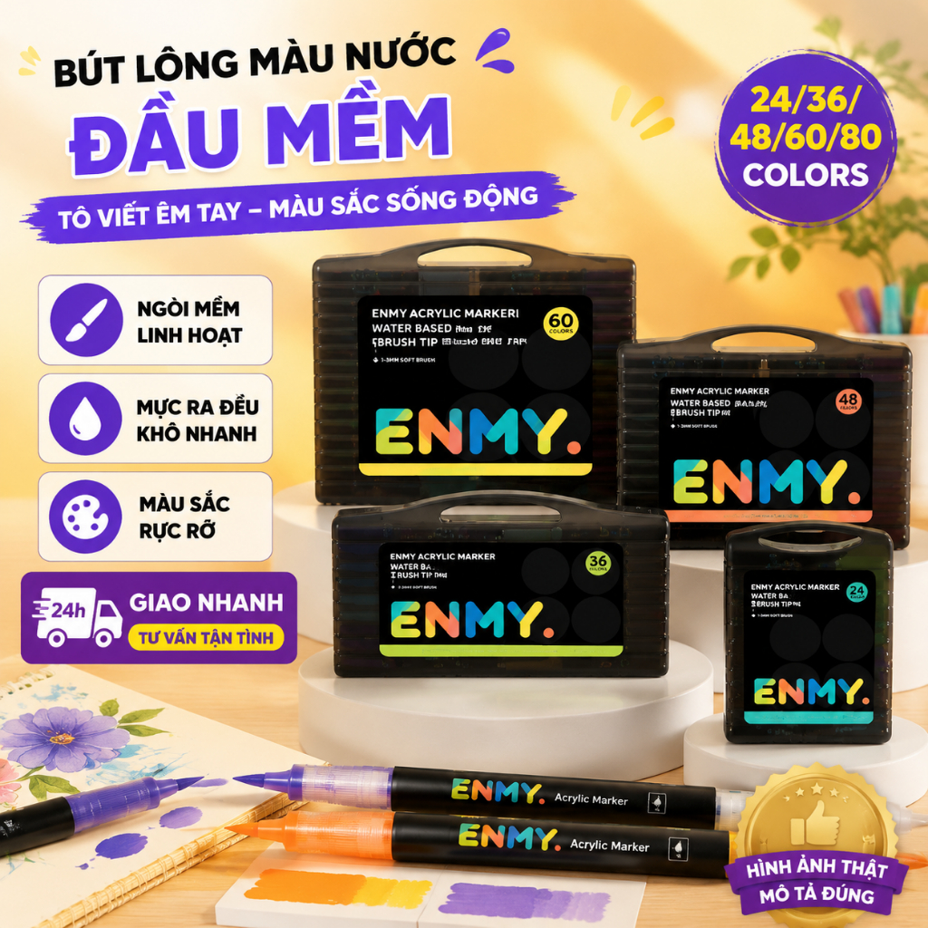 ENMY Bút Sơn Acrylic Lỏng Trực Tiếp, 24/36/48/60/80 Bút Đánh Dấu Sơn Acrylic…