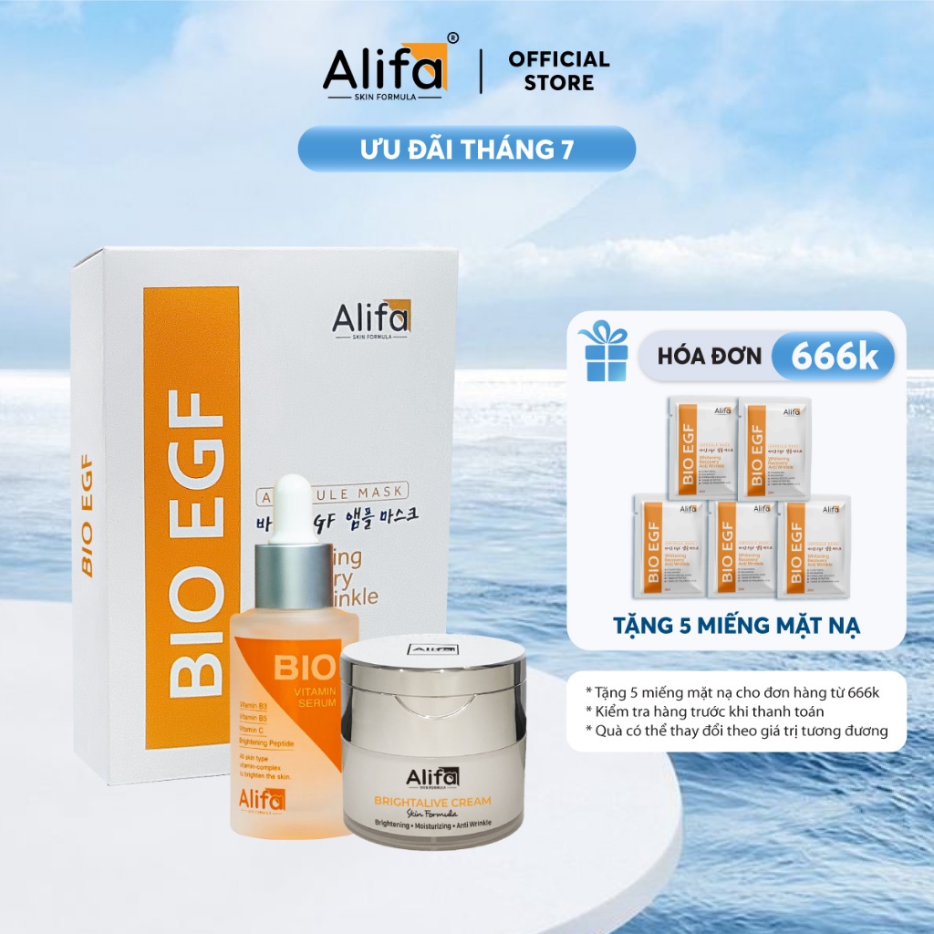 15/7 SALE LỚN - Combo Phục hồi, dưỡng da 6: Kem dưỡng Alifa + Serum BIO + Mặt nạ Alifa