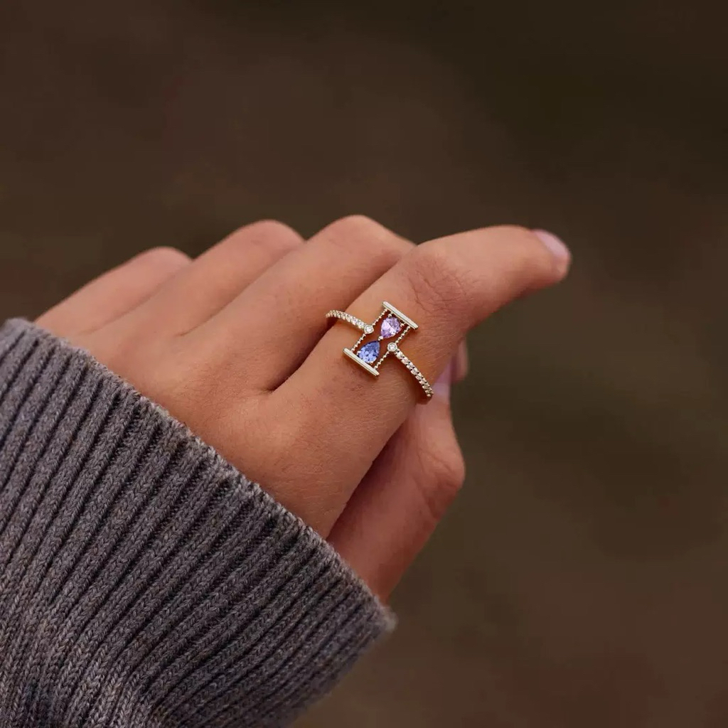 Nhẫn đồng hồ cát bạc s925 đá zircon - Maya Vu [Ảnh thật]