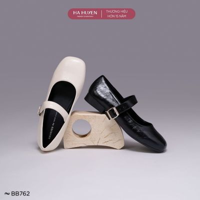 Giày búp bê 1cm nữ HÀ HUYỀN, giày bệt da lì quai ngang khoá cài - BB762