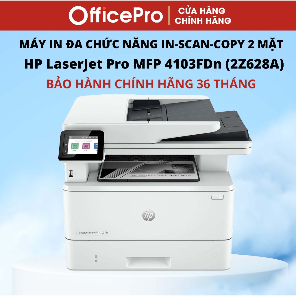 Máy in đa chức năng đảo mặt HP LaserJet Pro MFP 4103FDN - 2Z628A (scan copy ADF 2 mặt, Fax)