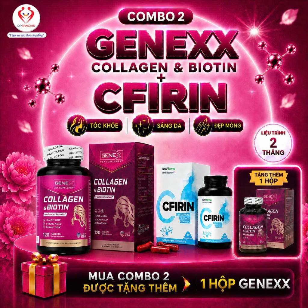 COMBO 1H GENEXX COLLEGEN & BIOTIN TPBVSK COLLAGEN NHẬP KHẨU TỪ MỸ + 1H CFIRIN VIÊN UỐNG TRẮNG DA NHẬ