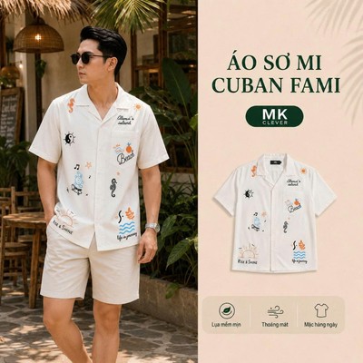 Áo Sơ Mi nam Cuban Fami MKCLEVER chất lụa mềm mịn, thoáng mát, thấm hút, chống nhăn, form rộng mặc hằng ngày