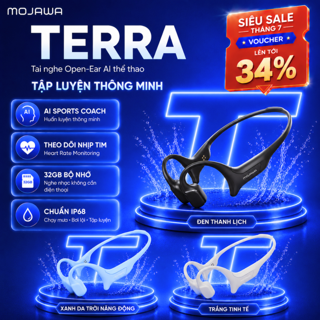 Tai nghe MOJAWA HAPTIFIT TERRA – Truyền âm qua xương, Bluetooth 5.3, đo nhịp tim, chống nước IP68, p