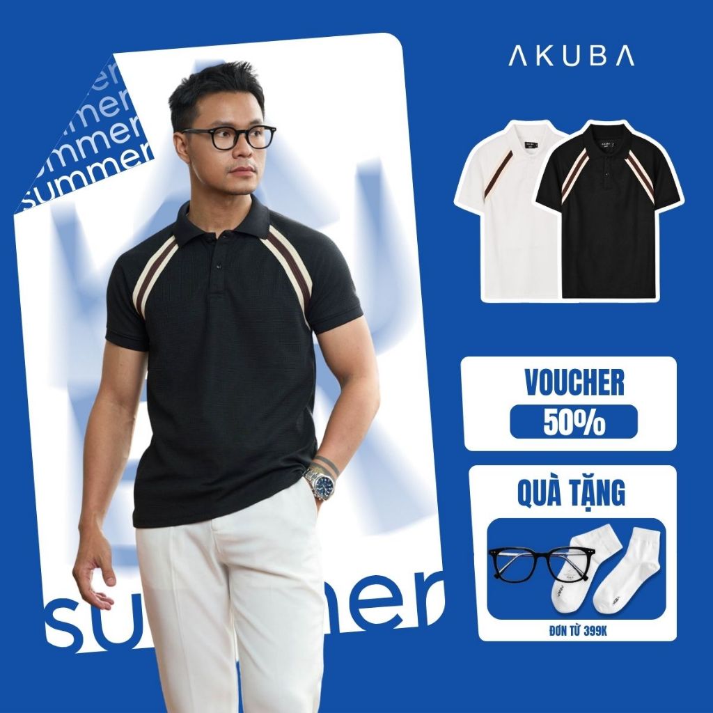 Áo Thun Cổ Polo AKUBA Form Slimfit Chất Vải Cotton Mềm Mịn Thoáng Khí Thoáng Mát |  01HE1137