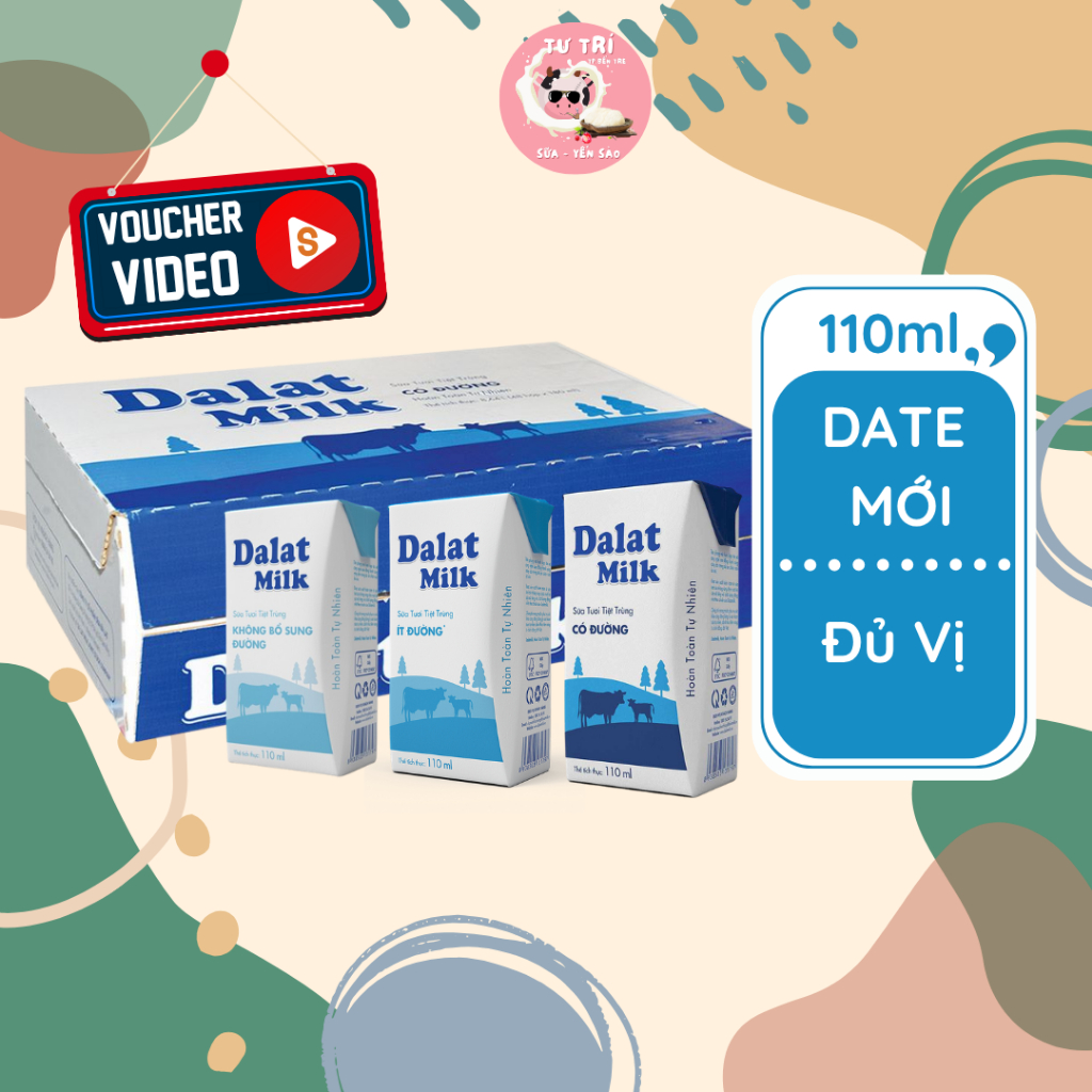 Sữa Dalat Milk 110ml Thùng 48 hộp. Có đường, ít đường các loại.
