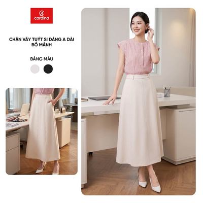 Chân váy nữ CARDINA chất liệu tuýt si dáng A dài bổ mảnh  6CVA03