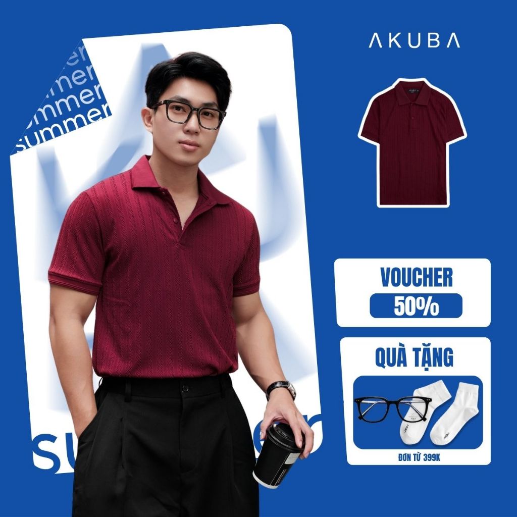 Áo Polo Nam AKUBA Dệt Họa Tiết, Chất Polyester Cao Cấp, Form Slimfit, Co Giãn Thoáng Mát | 01HE1299