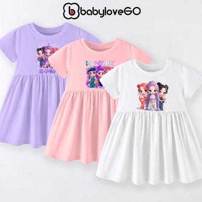 Váy bé gái BabyloveGO, đầm babydoll cho bé chất thun cotton mềm mịn thoáng mát in hình dễ thương
